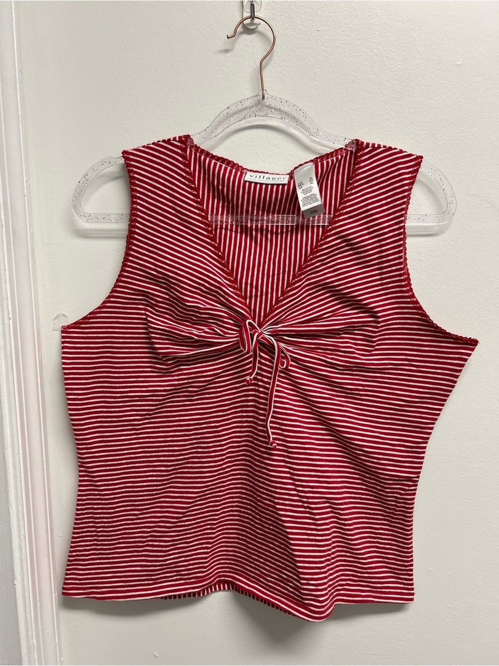 Villager Sleeveless Red & White Stripe Tie-Front Tank Top